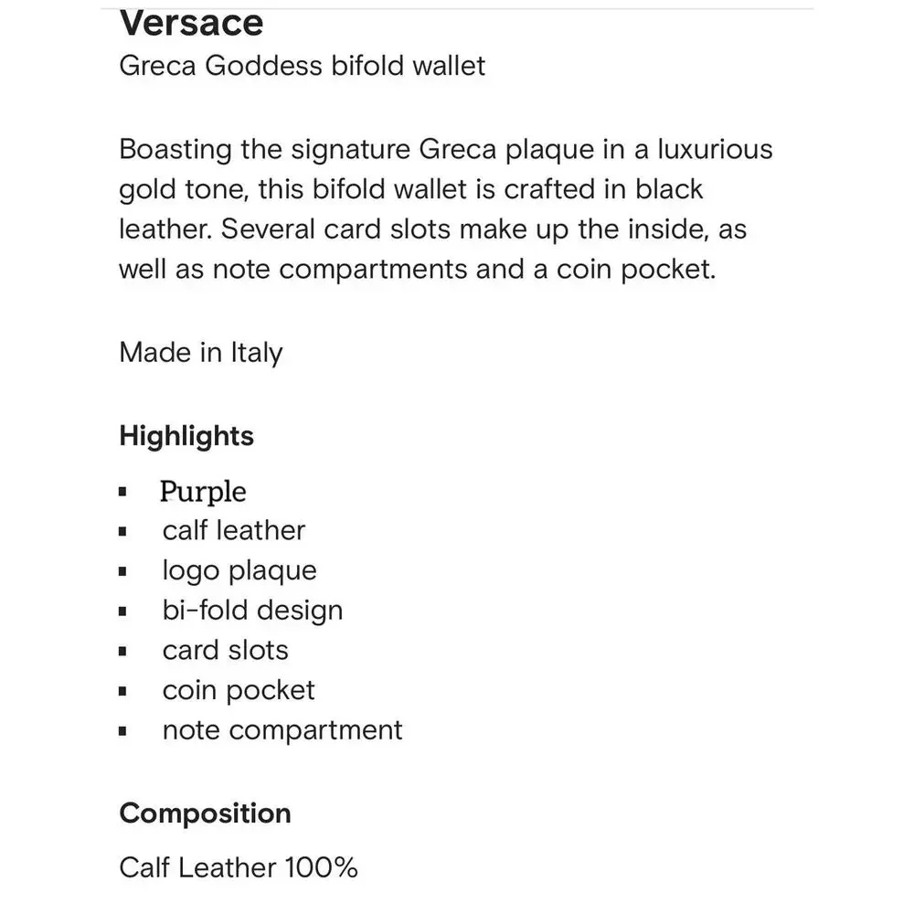 NIB Versace Goddess Greca Logo Purple Leather Bi Fold Wallet $625